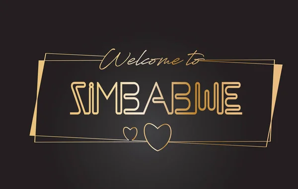 Zimbabwe Bienvenido al texto dorado Neon Lettering Typography Vector — Vector de stock