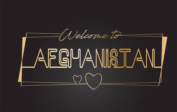 Afganistán Bienvenido al texto dorado Neon Lettering Typography Vec — Vector de stock