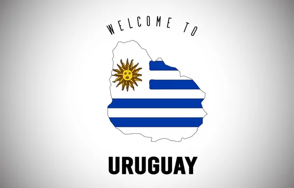 Uruguay Bienvenido a Texto y Bandera de País dentro de Frontera de País M — Archivo Imágenes Vectoriales