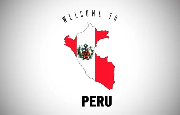 Peru Welcome to Text and Country flag inside Country border Map - Stok Vektor