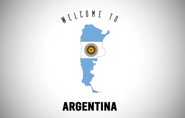 Argentína üdvözlő szöveg és az ország lobogó szerinti ország szegélyben — Stock Vector