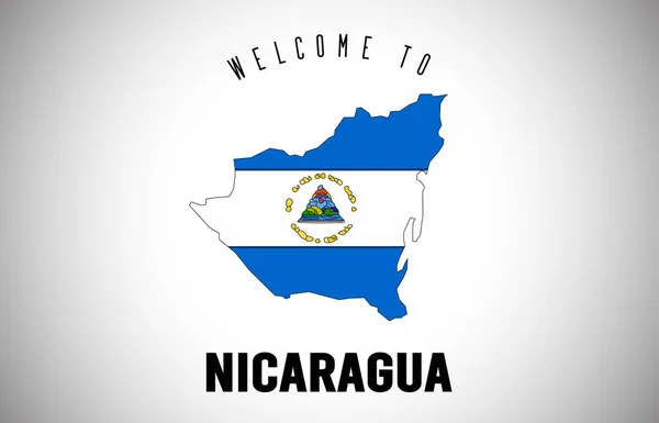 Nicaragua Bienvenido al texto y la bandera del país dentro de la frontera del país — Vector de stock