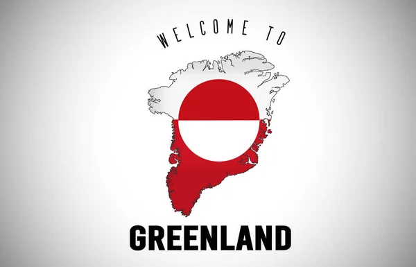 Groenlândia Bem-vindo ao texto e bandeira do país dentro da fronteira do país — Vetor de Stock