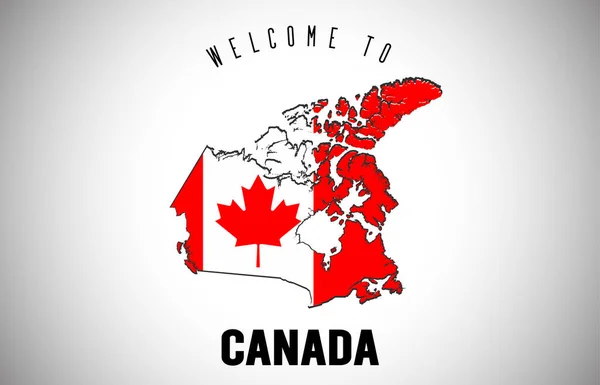 Kanada Vítá vás Text a země vlajky uvnitř země, hranice Ma — Stockový vektor