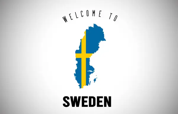 Suécia Bem-vindo ao texto e bandeira do país dentro da fronteira do país Ma — Vetor de Stock