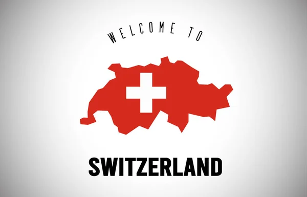 Suíça Bem-vindo ao texto e bandeira do país dentro Country bord — Vetor de Stock