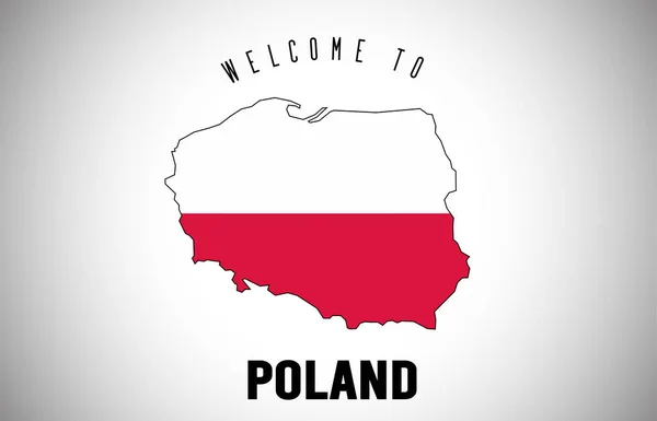 Polska Zapraszamy do tekstu i kraju Flaga wewnątrz granicy kraju Ma — Wektor stockowy