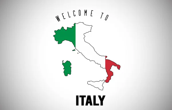 Italy Welcome to Text and Country flag inside Country border Map — Stock Vector