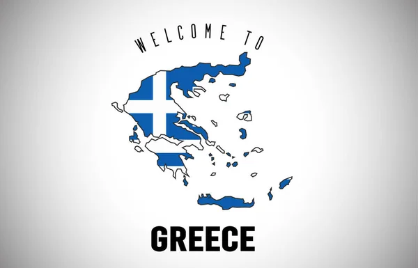 Greece Welcome to Text and Country flag inside Country border Ma — Stock Vector