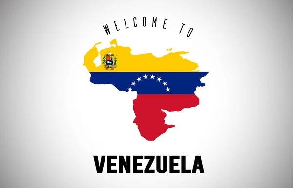 Venezuela Bem-vindo ao texto e bandeira do país dentro da fronteira do país — Vetor de Stock