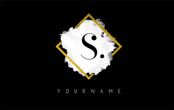 S Letter Logo Design with White Stroke and Golden Frame. — Stock Vector