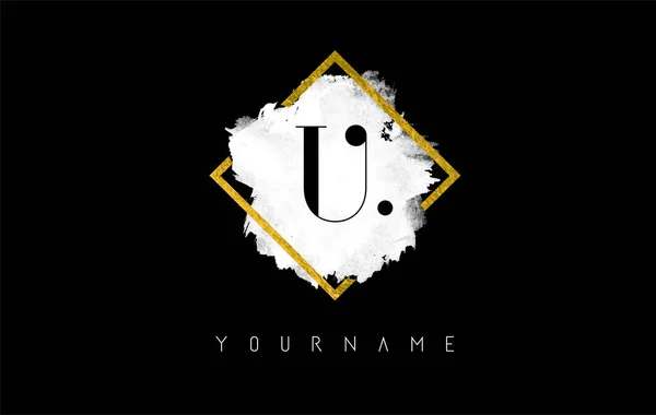 U Letter Logo Design with White Stroke and Golden Frame. — Stock Vector