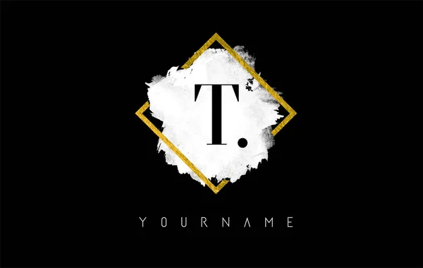 T Carta Logo Design com curso branco e moldura dourada . —  Vetores de Stock