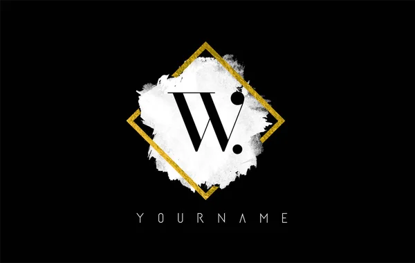 W Brev Logo Design med White Stroke och Golden Frame. — Stock vektor