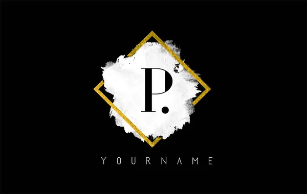 P Letter Logo Design with White Stroke and Golden Frame. — Stock Vector