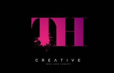Mürekkep Suluboya Splash ile Mor Pembe Th T H Harf Logo Tasarımı