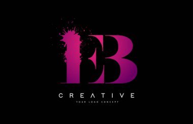 Mürekkep Suluboya Sıçrama ile Mor Pembe Eb E B Harf logo tasarımı