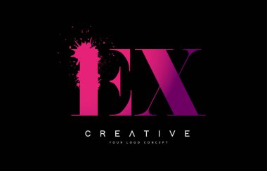 Mürekkep Suluboya Splash ile Mor Pembe Ex E X Letter Logo Tasarımı