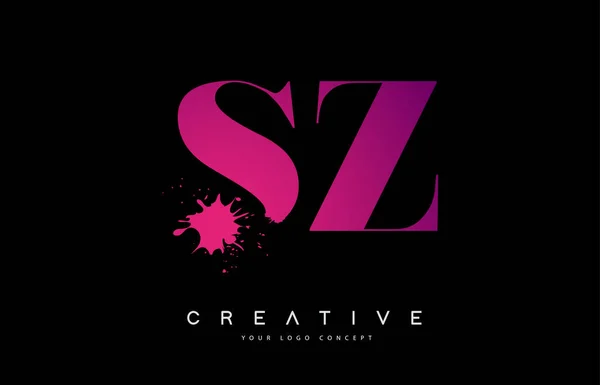 Mürekkep Suluboya Splash ile Mor Pembe Sz S Z Harf Logo Tasarımı — Stok Vektör