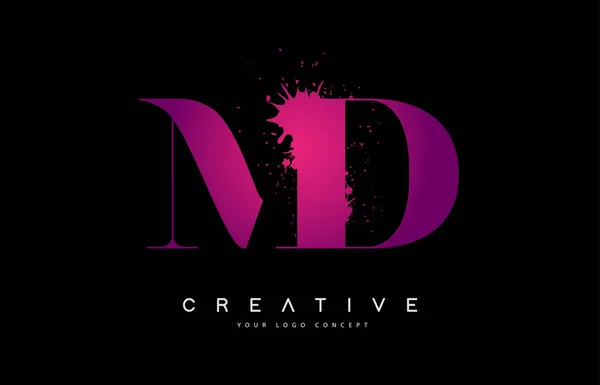 Lila Pink MD M D levél logo design tintával akvarell Splash — Stock Vector