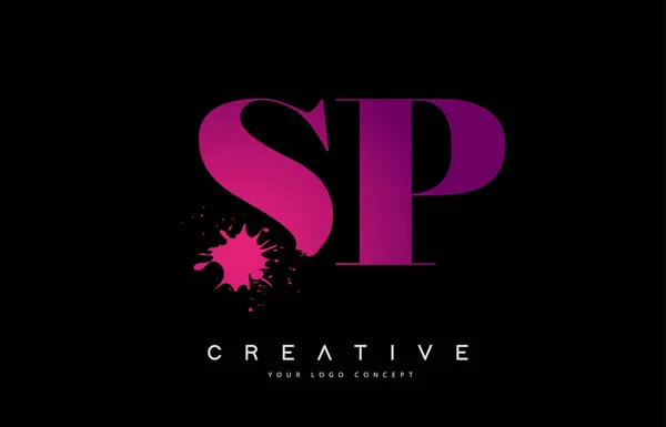 Logo rosa porpora SP S P lettera Design con inchiostro Acquerello Splash — Vettoriale Stock