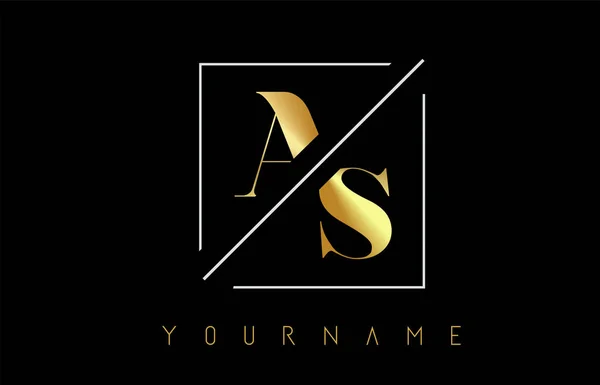 Logotipo de letra dorada AS con diseño cortado e intersecado — Vector de stock