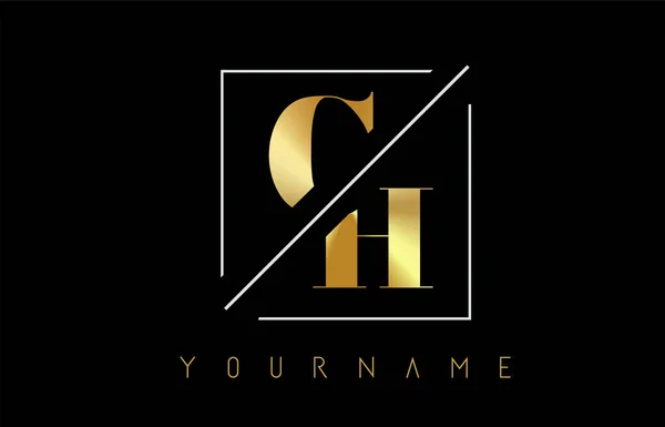 CH Golden Letter Logo con design tagliato e intersecato — Vettoriale Stock