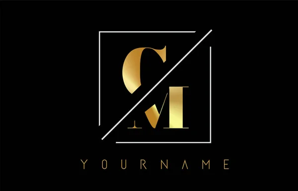 Logo CM Golden Letter con design tagliato e intersecato — Vettoriale Stock