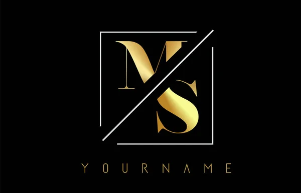 MS Golden Letter Logo with Cutted and Intersected Design