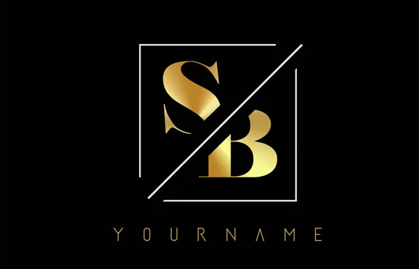 Logotipo SB Carta Dorada con Diseño Cortado e Interseccionado — Vector de stock