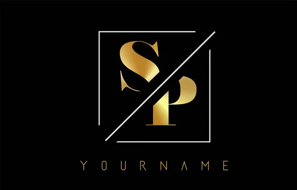 Logotipo de carta dourada SP com design cortado e intersectado —  Vetores de Stock
