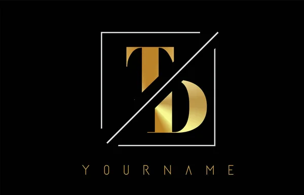 Logotipo de letra dourada TD com design cortado e intersectado —  Vetores de Stock