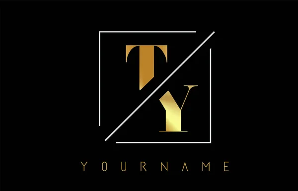 TY Golden Letter Logo com design cortado e intersectado —  Vetores de Stock