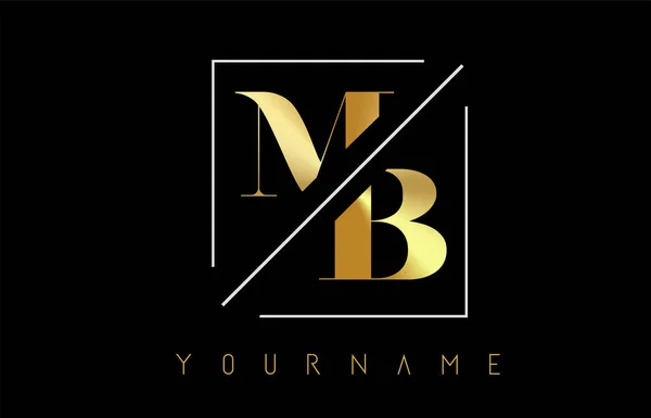 MB Golden Letter Logo con design tagliato e intersecato — Vettoriale Stock