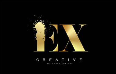 EX E X Letter logosu altın erimiş metal Splash vector Design ile.