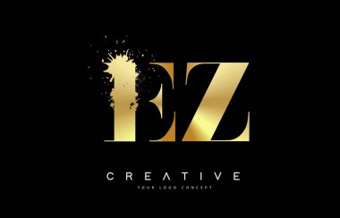Altın erimiş metal Splash vector Design ile EZ E Z mektup logosu.