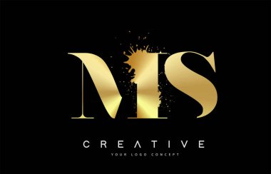 MS M S harf logosu ile altın erimiş metal Splash vector Design.
