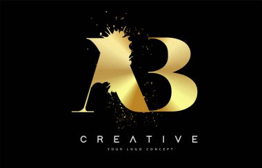 AB A B Letter logosu altın erimiş metal Splash vector Design ile.