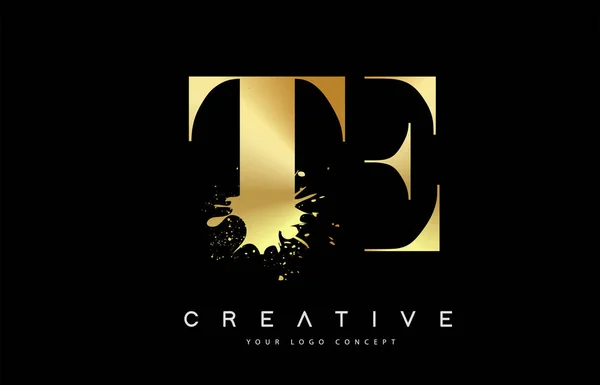 Te T E Letter logosu ile altın erimiş metal Splash vektör tasarım.