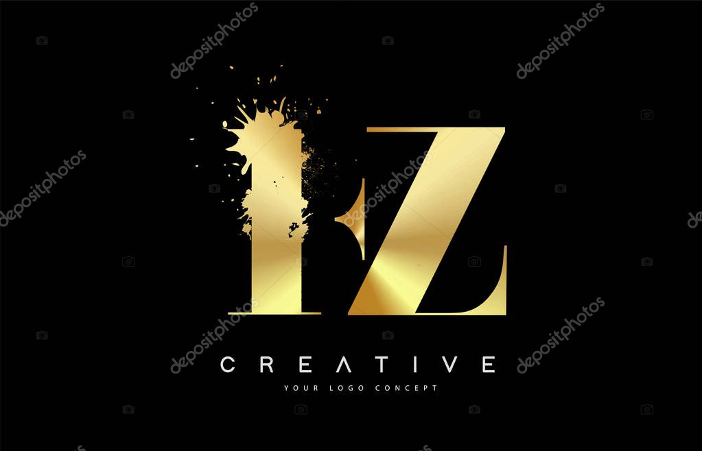 FZ F Z Letter Logo with Gold Melted Metal Splash Vector Design Illustration.
