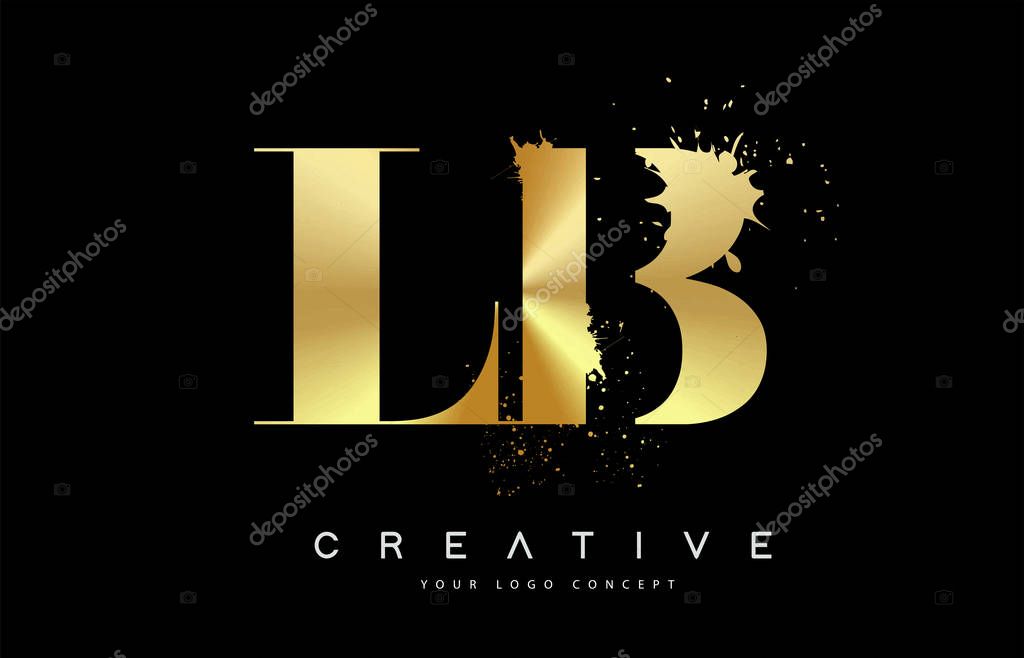 LB L B Letter Logo with Gold Melted Metal Splash Vector Design Illustration.