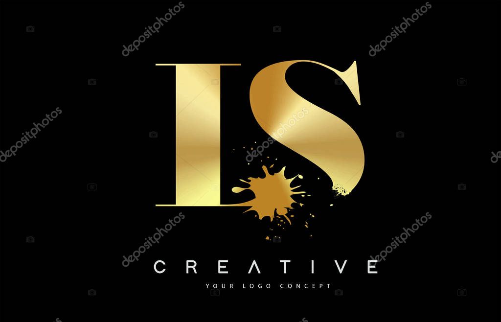 LS L S Letter Logo with Gold Melted Metal Splash Vector Design Illustration.