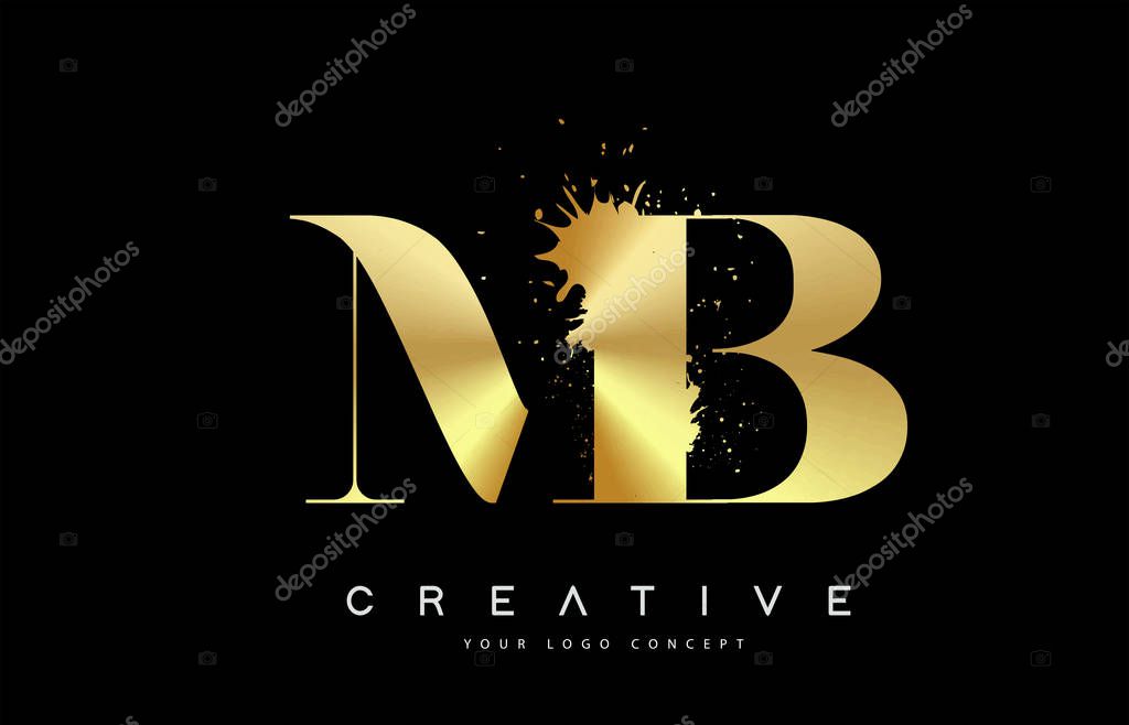 MB M B Letter Logo with Gold Melted Metal Splash Vector Design Illustration.