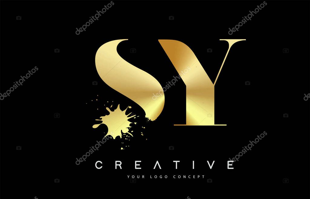 SY S Y  Letter Logo with Gold Melted Metal Splash Vector Design Illustration.