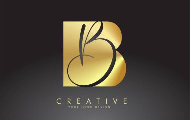 Minimalist dizaynlı Altın Harfler BB logosu. Geometrik ve el yazısı tipografi ile çakışan soyut harf B. B harfli Yaratıcı Vektör İllüstrasyonu harf işareti. Siyah arkaplanda altın ve siyah alfabe baş harfleri izole edildi.