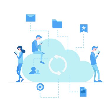 Vektör çizim, manifatura, iletişim için telefon araçları kullanma ve dosya paylaşımı gençler