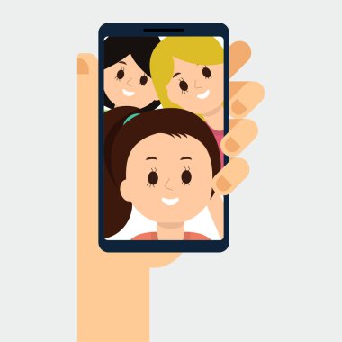 Görüntülü arama düz Illustration arkadaş, Aile grubu. El Smartphone