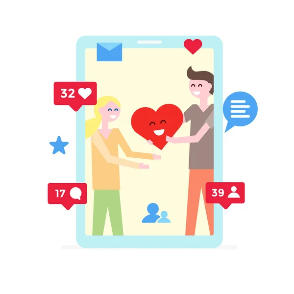 Ilustração vetorial do aplicativo de namoro. Encontros online e mídias sociais . —  Vetores de Stock
