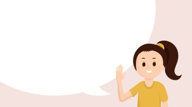 Merhaba sallayarak boş blok ile gülümseyen kız