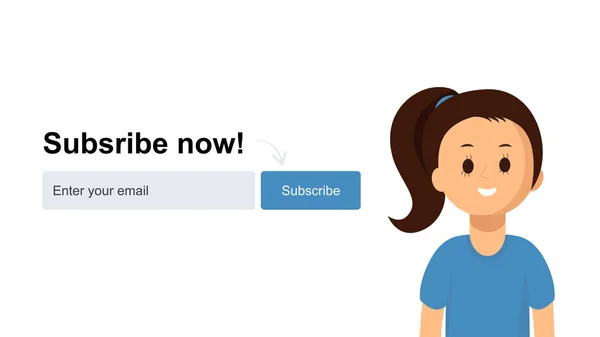 Abonelik için vektör web sayfası şablonu. Sevimli kız illüstrasyon. — Stok Vektör